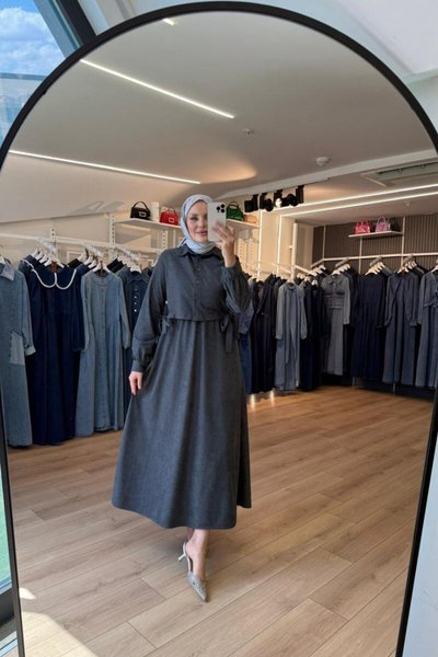 Suede Modest Dress with Silver Tie-Sides and Vest