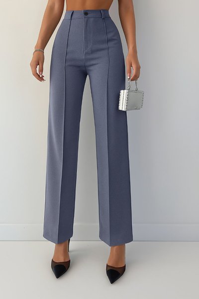 Dark Gray High Waist Topstitched Zippered and Buttoned Crepe Fabric Pants