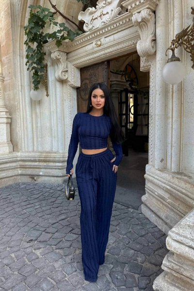 Lacivert Fitilli Ters Dikiş İkili Takım