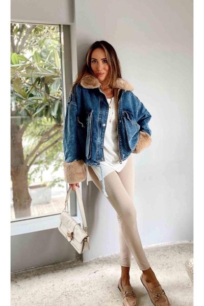 Mavi Denim İçi Full Kürklü Mont