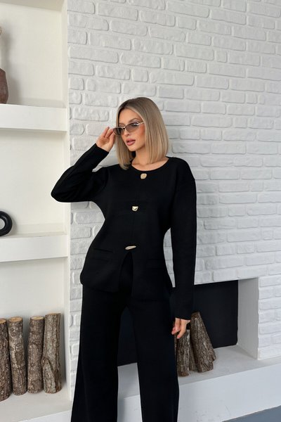 Siyah Aksesuar Detaylı Triko İkili Takım