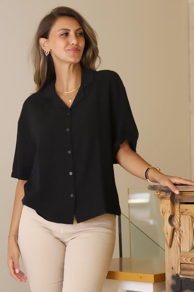 Black Short Sleeve Loose Fit Shirt