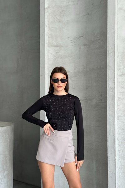 Siyah Modal Kumaş Taşlı Body