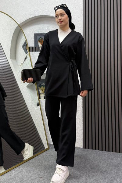 Black Shiny Two-Piece Modest Set