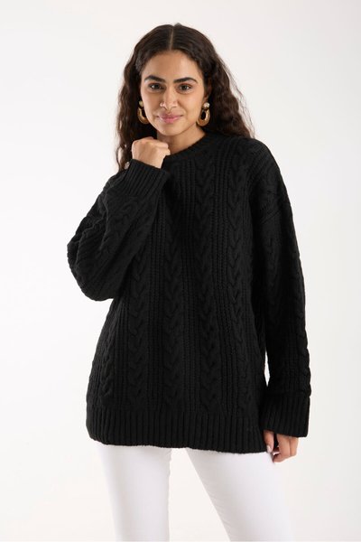 Black Brioche Knit Oversize Long Sweater