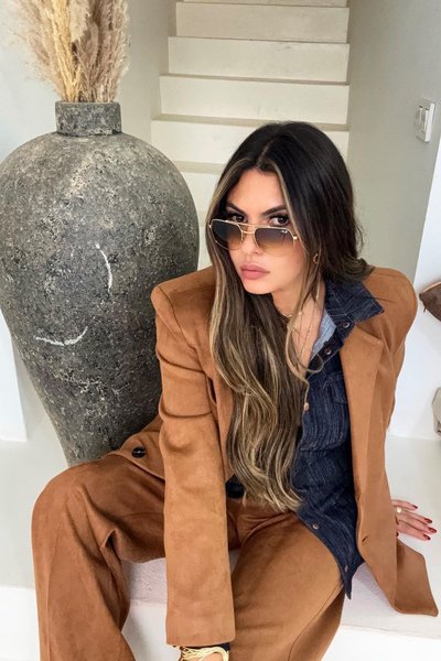 Tan Suede Flap Pocket Detail Blazer Jacket