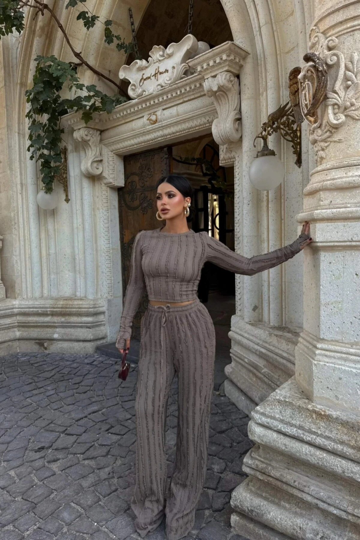 Mink Ribbed Reverse Stitch Two-Piece Set - MOZENA